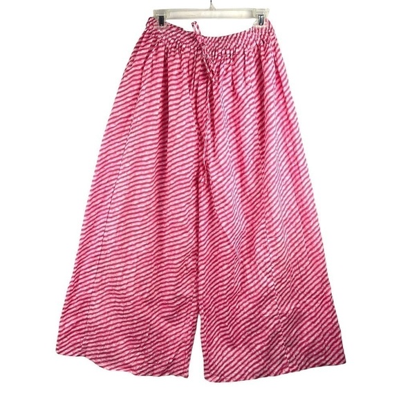 NEW- Extra Wide Leg Striped Print Relax Fit Harem Jogger Palazzo Pajama Pants - Picture 1 of 6